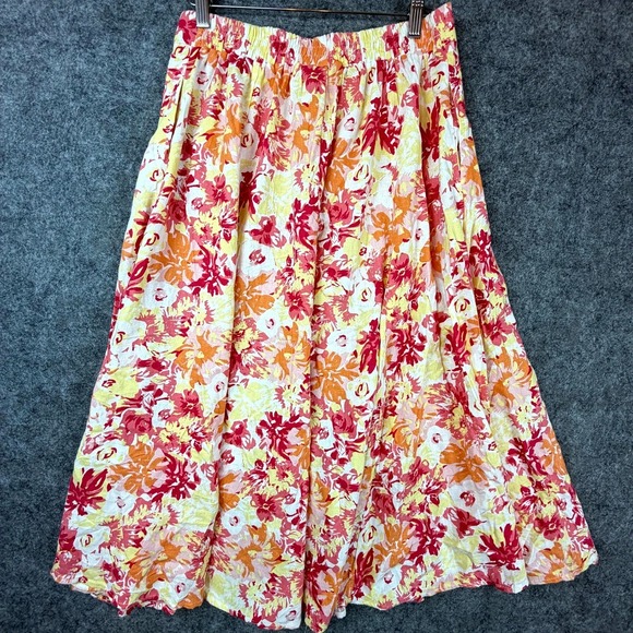 Woman Within Midi Skirt Womens 12 Petite Orange Floral Print Linen Boho Pockets - Picture 2 of 7